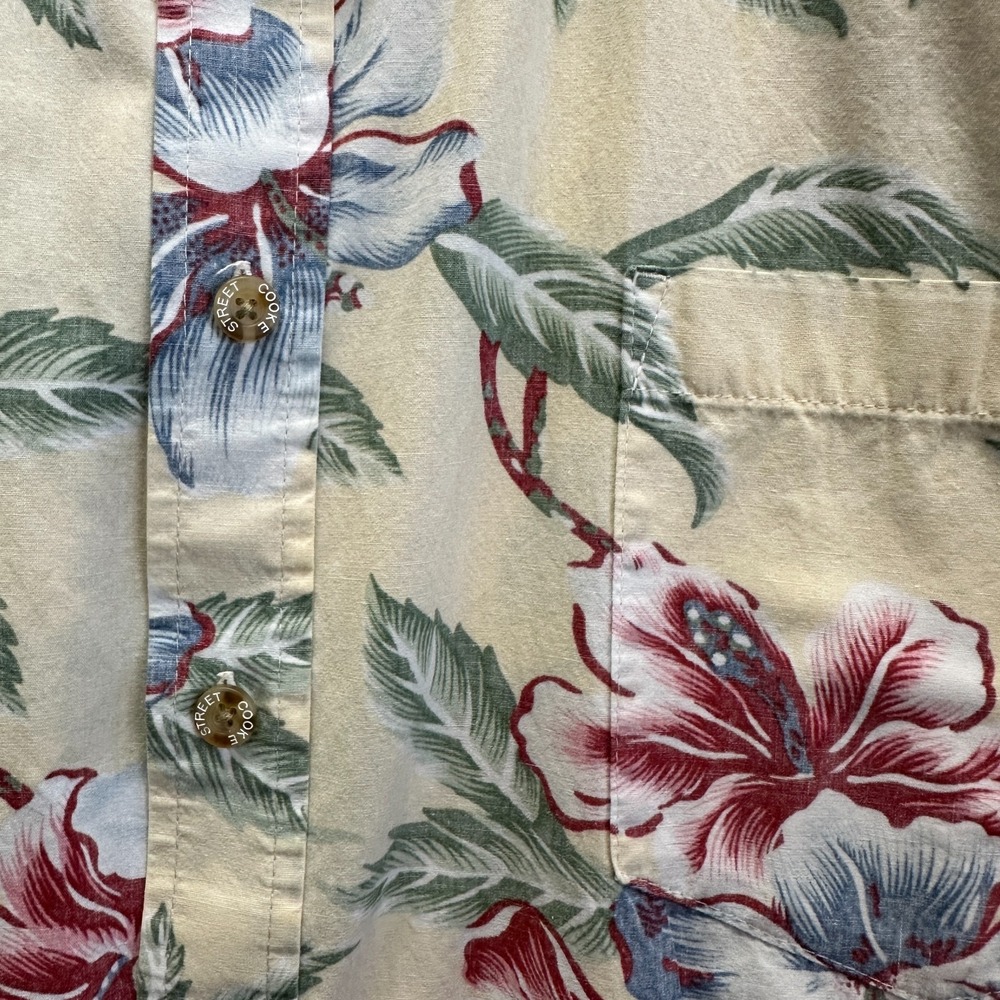 Cooke Street Honolulu Hawaiian Aloha Shirt L Cotton  Tropical Cream Vtg 90s-Y2K - Picture 3 of 7